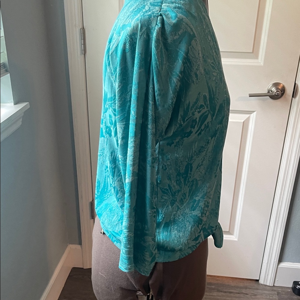 Chico's Teal V-Neck Tie-Front Floral Top - Picture 4 of 6